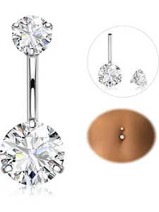 Belly Button Bars 316L Steel Belly Bars Piercing 14G Hypoallergenic Belly Button Rings Shiny CZ Belly Button Piercing Navel Bars Belly Bars Sliver Belly Barbell 8/10/12/14/16mm Hypoallergenic Cubic Zirconia