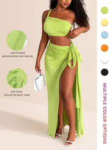 Women's Summer Vacation Set, Sexy Halter Top & High Slit Bodycon Skirt, Ladies' Fashion, Chic Style Fit Womenswear, 2-Piece Ensemble Fitted Clothes