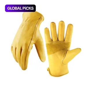 Flex Grip Leather Heavy Duty Work Gloves (1 Pair), Stretchable Wrist Tough Cowhide Working Glove, Gardening Gloves For Men & Women #GLOBAL PICKS