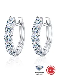 1 Pair Elegant Real S925 Sterling Silver 0.5ct Synthetic Moissanite Five Rows of Drill Lugs Hoop Earrings for Women Dating Party Eternal Promise Wedding Engagement Earrings Ladies Fine Jewelry Anniversary Gift Special Chioce