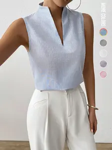 Women's Striped Print Curved Hem Tank Top, Casual Chic Sleeveless Top for Work Office Business, Ladies Clothes for Summer, Womenswear