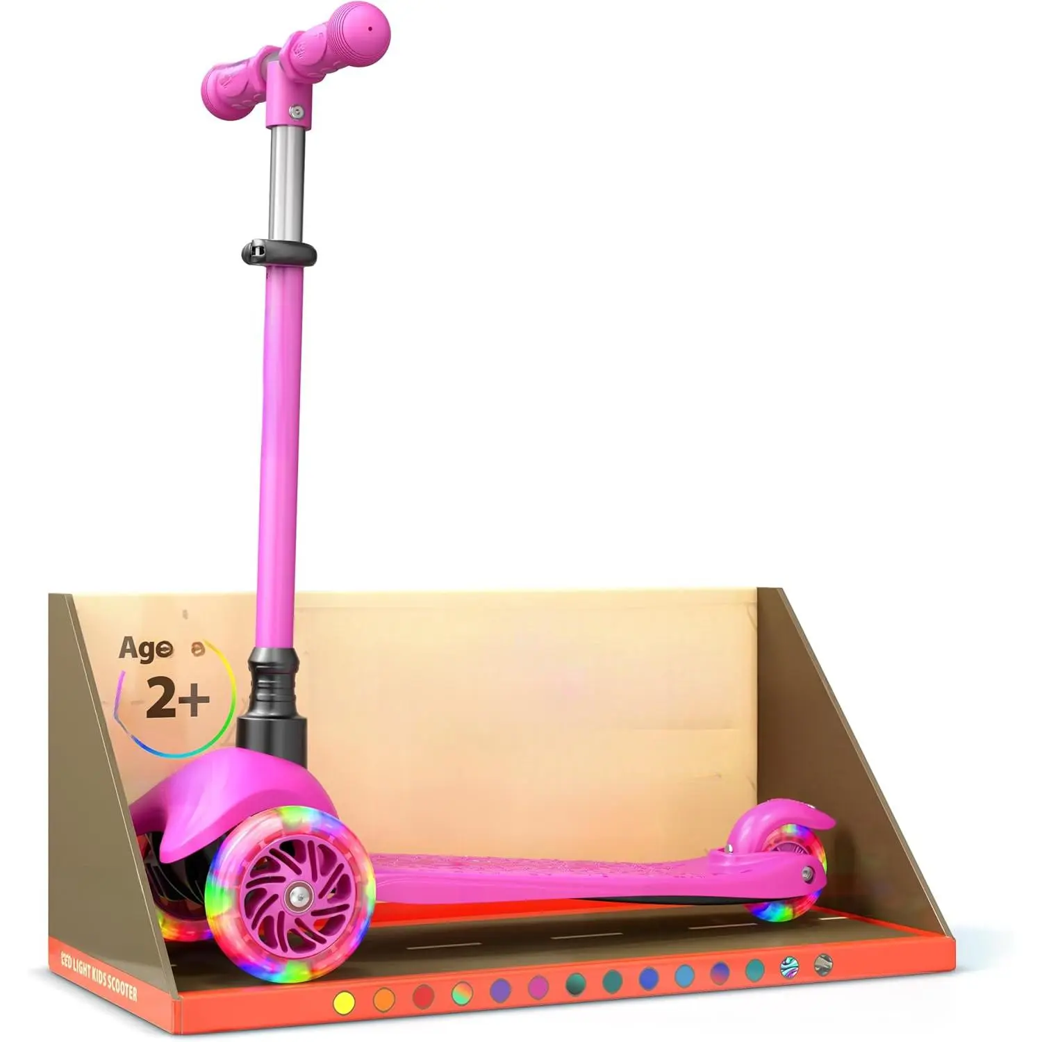 Pink Mini 3 Wheel Scooter for Kids – Lean-to-Steer with LED Light-Up Wheels, Adjustable Handlebar, Wide Anti-Slip Deck, Smooth PU Wheels, Rear Foot Brake – Toddler Scooter for Ages 2+