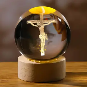 3D Crystal Jesus Cross & Praying Hands Statue, Laser Engraved Sacred Heart of Jesus, Easter Decoration, Religious Home Decor, Catholic Religious Gift