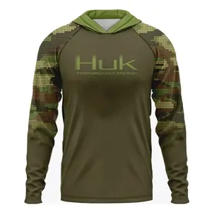 Men's Fishing Apparel HUK Long Sleeve UPF 50 Hooded Sunscreen UV Breathable Long Sleeve Hooded Fishing Suit Sports Performance men gifts graphic tees