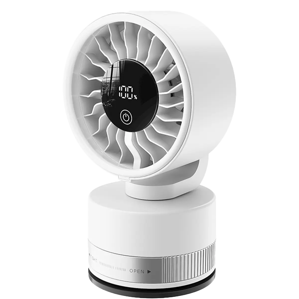 Upgraded White Cordless Suction Cup Wall-Mount Fan - Digital Screen, 5 Speeds, 180° Tilt, 340° Rotation, 4-12H Runtime Fully Charged, Adjustable, Small Size Compact Camping Fan for Home, Office, Car long battery life