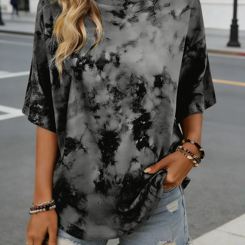 Plus Size Women's Short Sleeve Tie-Dye T-Shirt, Casual Fitted Tee, Comfortable Summer Top, Fashionable Ladies Clothing, Casual Comfy Tee