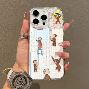 Trendy Magnetic Case for IPhone11/12/13/14/15/16/17 Pro Promax Air Plus, Curious George Floral Collage Ultra Slim, MagSafe Support, Shockproof | Playful & Fun Style