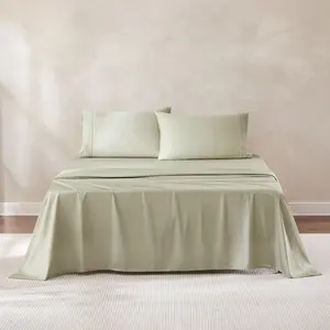 Lush Decor x Chuks Collins Pleat Cotton Sateen Sheet Set - 4-Piece 100% Cotton Triple-Pleat Cuff Design OEKO-TEX Certified for Comfort and Durability