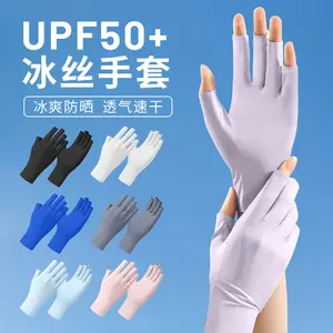 Summer thin ice silk sunscreen gloves women's manicure UV protection outdoor shading breathable cycling half-finger gloves