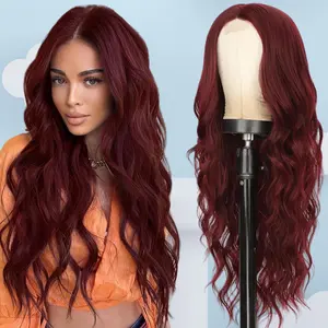 Long Wavy Wine Red Wig for Women 26inch Burgundy Middle Part Wig Natural Looking Heat Resistant Synthetic Wigs for Girls Cosplay Daily Party Use hair synthetic heat hairstyle gorgeous fashion fluffy wig comfortable hairpiece