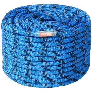 Summervibes VEVOR 12.7mm Static Climbing Rope, 45.7M(150ft) Outdoor Rock Climbing Rope 30KN Breaking Tension, Fiber Rope with Steel Snap Hooks for Escape, Rappelling, Fire Rescue, BlueVEVOR Super Brand Day