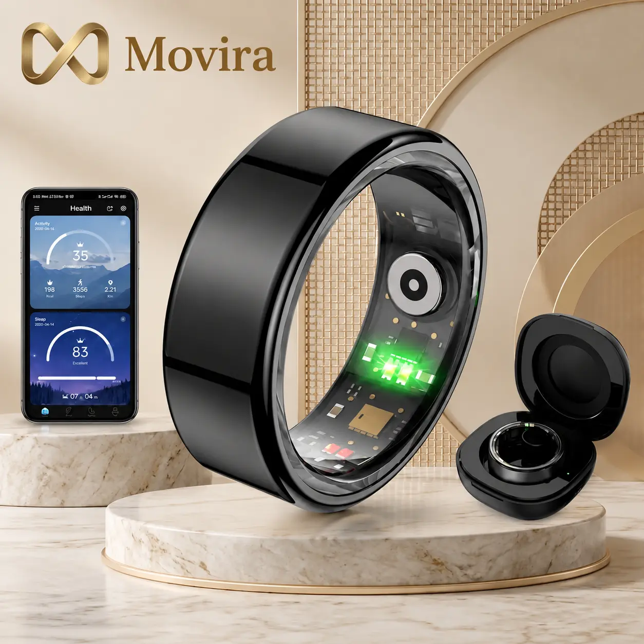 Movira  Smart Ring, Health Tracker, Fitness Tracker with 24/7 Sleep Tracking, Heart Rate, Stress & Cycle Insights, Family Care Mode, Free App, No Subscription for Men & Women, Android & iOS Compatible, Wearable, IP68 Waterproof Wearable Sport Device