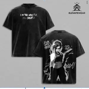 Jinx Arcane Show League of Legends Double Printed T Shirt Washed Soft Oversized Unisex Clothes Cool Game Design Shirt Game Merch Premium Cotton Streetwear Graphics Tee Summer Fashion Urban Outfit Clothes Top