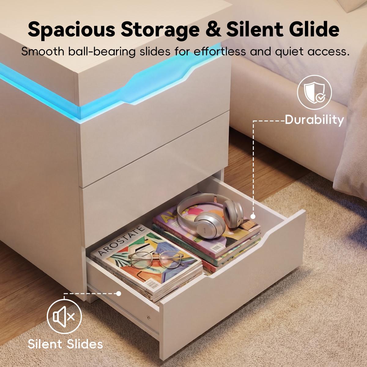 FURMAX Nightstand with LED Light and Charging Station, Endtable with 3 Drawers, Bedside Table with Large Capacity, for Bedroom FURMAX Nightstand with LED Light and Charging Station, Endtable with 3 Drawers, Bedside Table with Large Capacity, for Bedroom