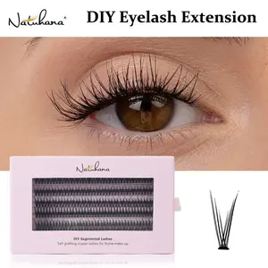 NATUHANA Fish Tail/pigeon Tail Heat Melt Eyelash Clusters Soft Fluffy Lashes, DIY Eyelash Extension for Beginners, Mixed Curl Patch