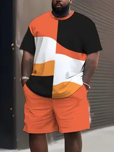 Men's Plus Size 3D Print & Casual T-Shirt and Shorts Set, Outfit, Polyester Material, Summer Sports, Party, Travel, Gift