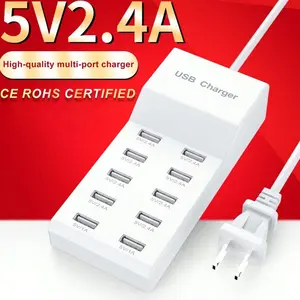 50w 10-Port USB Charging Station, Smart Short Circuit Protection & Current Distribution, Charge Multiple Devices Simultaneously
