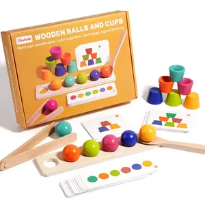 Wooden Balls Sorting Game For Clip Balls And Cup Toys, Color Sorting For Cognitive Matching, Hand-Eye Coordination And Fine Motor Skills Training Game