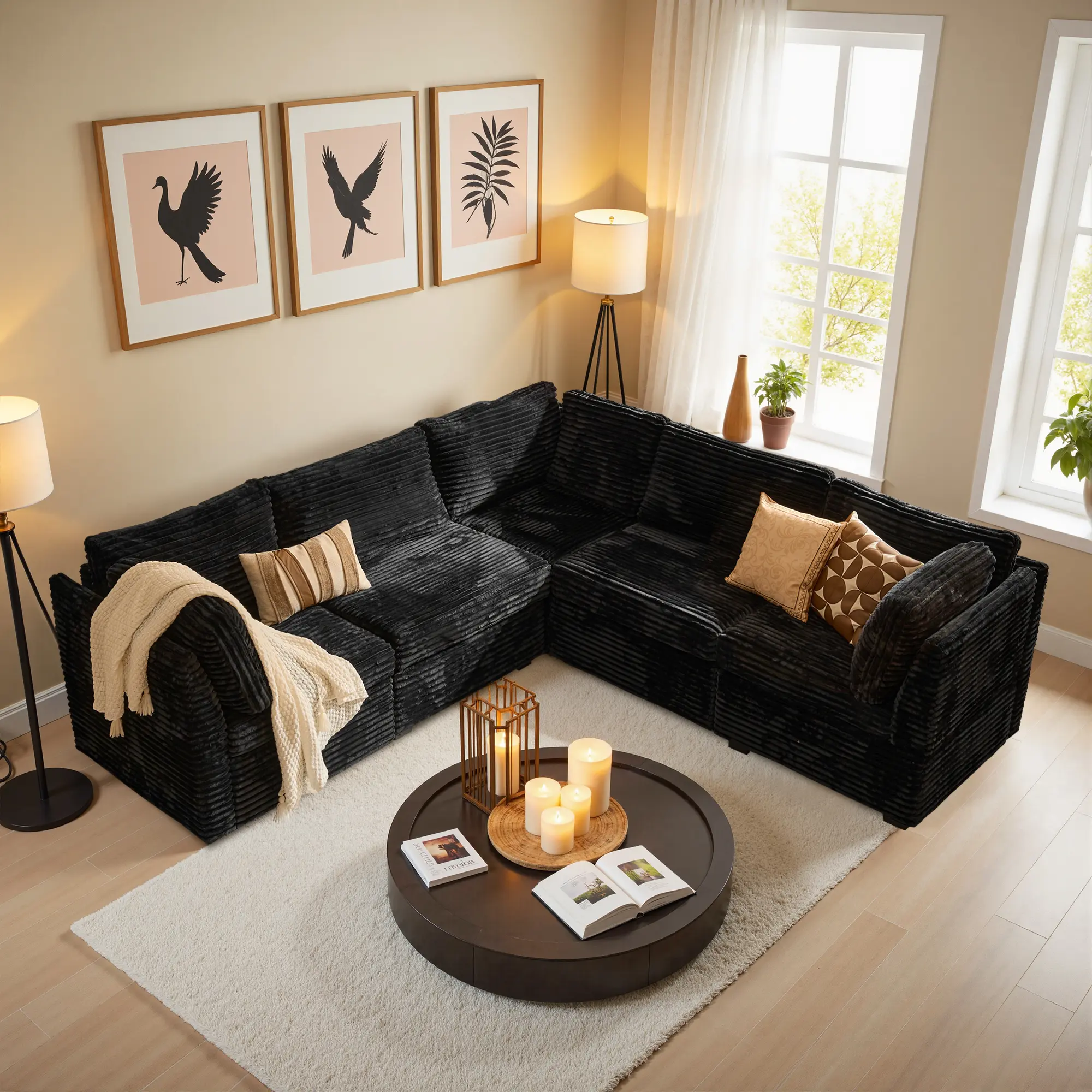 ALLWEX Modular Sectional Sofa, 5-Piece, Plush Fur - Plush Upholstery, Convertible L-Shaped Couch with Corner Seat & Ottoman, Customizable Layout, Deep Seat Sofa for Modern Living Room
