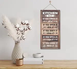 Hanging Kitchen Rules Wood Decor Sign, Rustic Kitchen Wooden Signs, Printed Wood Wall Art Sign, Kitchen Door Rules Rustic Sign, Hanging Wood Sign Kitchen Decor, Funny Farmhouse Kitchen Wall Décor Decoration Gift Hangable