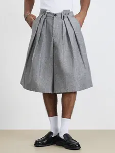 Men's High-Waisted Pleated Wide Leg Shorts, Summer Street Style Skateboard Versatile Five-Quarter Pants, Business Casual Loose Fit Blazer Shorts, Menswear, Casual Streetwear Shorts