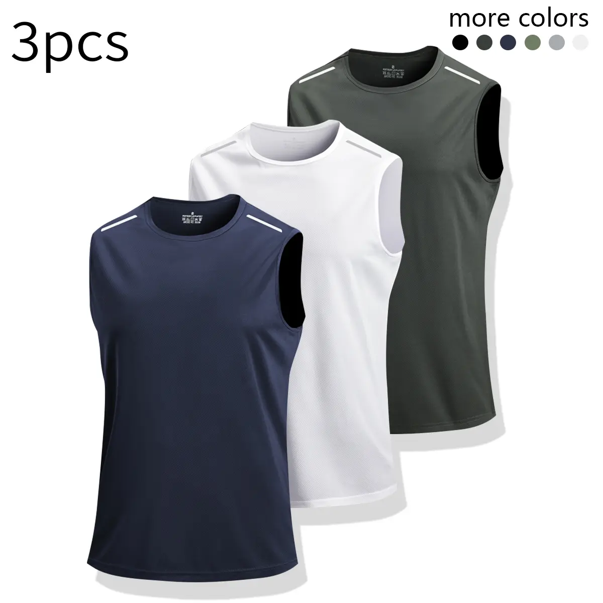 Men’s Fitted Round Neck Reflective Sleeveless Vest - Striped/Solid Basic Style, Quick-Dry, Breathable, Sweat-Absorbing Athletic Workout Clothing for Summer Gym, Outdoor Activities, Gym Workout, Running Vest, Twill, Body Shaping Men's Sports Vest