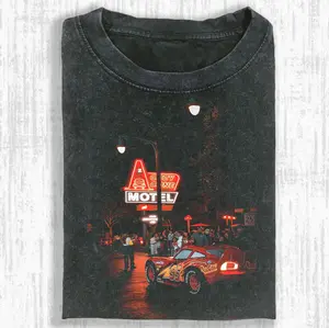 Vintage Lightning Cozy Cone Motel Comfort Colors T-Shirts – Piston Cup Night Race Graphic Tee, Vintage Cars T-Shirt, Retro Aesthetic Racing Shirt
