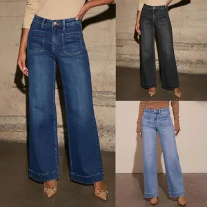 High-waisted jeans for Spring 2025, new slim-fit wide-leg retro straight-leg pants, loose-fit wide-leg jeans