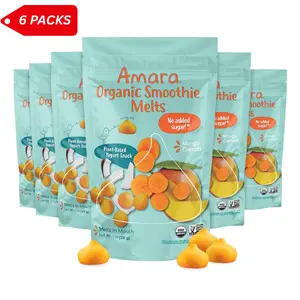 Mango Carrot Fruit & Veggie Snack 6 packs– Amara Organic Smoothie Melts  – Plant-Based, No Added Sugar