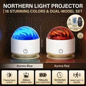 Northern Light Projector, Battery Operated Aurora Night Light, Galaxy Lamp Ocean Wave Ceiling Projector Mood Ambient Lighting for Bedroom Party Adults Kids Room Toddler Girl Gift