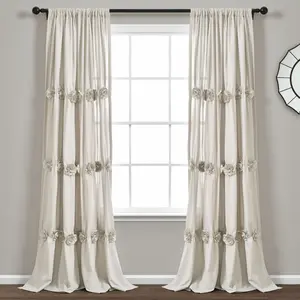 Lush Decor Darla Window Curtain Panel Single Craft Flower Ruched Ruffles Microfiber 40 Inches Wide Light Filtering Privacy Curtains