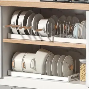 Expandable Kitchen Pot and Pan Rack - Adjustable Partitioned Storage for Pot Lids, Baking Utensils, Under-Cabinet Supplies - Apartment Accessories, Storage Organization Solution, Mother's Day Gift，Black Friday，Christmas Gift