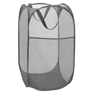 Deluxe Strong Mesh Pop up Laundry Hamper Basket with Side Pocket for Laundry Room Bathroom Kids Room College Dorm or Travel Grey 14W x 14L x 24H Compact Space Saving Sturdy Lightweight Multi-Purpose Storage Solution