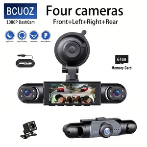 Bcuoz 4-Channel Car Dash Cam with 64GBSD Card Full HD 1080P Video Recording NightVision Parking Mode 3.16-Inch Display for FrontRear Left Right Lenses
