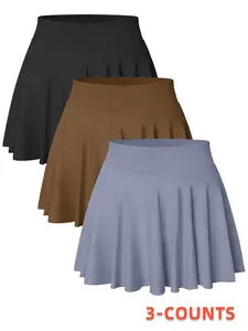 Women's Solid Color Sports Skort, Comfy Breathable Pocket Inner Skort for Tennis, Ladies Sportswear Activewear for All Seasons, Breathable Skorts, Active Skort Skirt, Tennis Attire