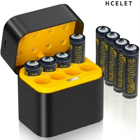Hcelet 8-Pack Rechargeable AA Battery Packs with Smart Charger - 1.5V Constant Output, 3600mWh High Capacity, 2000+ Cycles, Fast Charging for Xbox Controllers, Cameras, Portable Power Solutions, Small Power Banks, Rechargeable Battery Packs