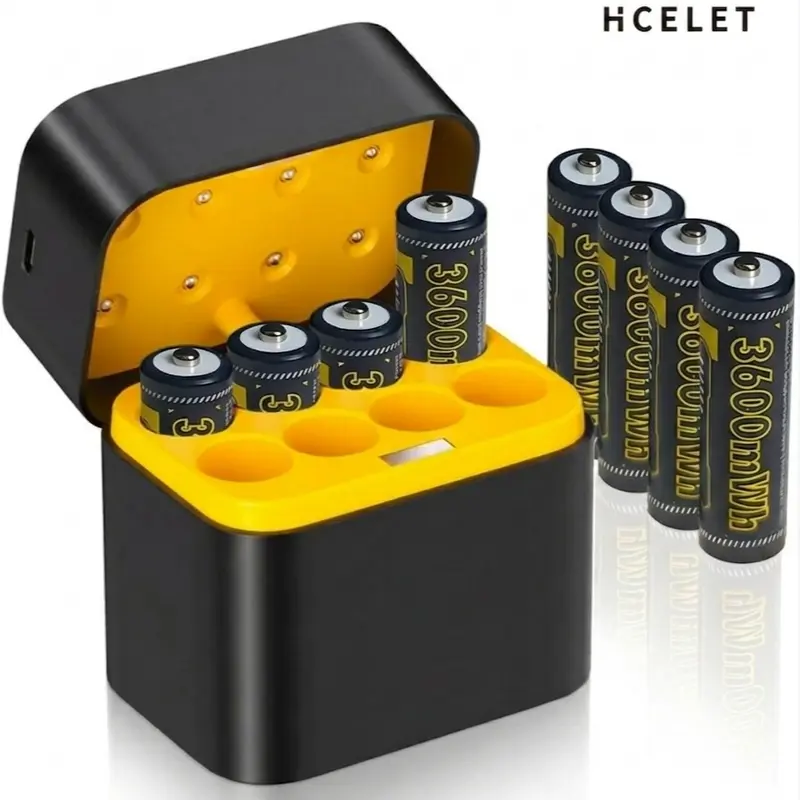 Hcelet 8-Pack Rechargeable AA Battery Packs with Smart Charger - 1.5V Constant Output, 3600mWh High Capacity, 2000+ Cycles, Fast Charging for Xbox Controllers, Cameras, Portable Power Solutions, Small Power Banks, Rechargeable Battery Packs