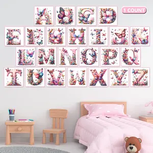 Butterfly & Flower Pattern DIY Diamond Arts Craft Colorful Painting Kit without Frame, 1 Count Alphabet Pattern DIY Diamond Arts Colorful Painting Kit, Wall Art Decor for Home, Diamond Painting Kits