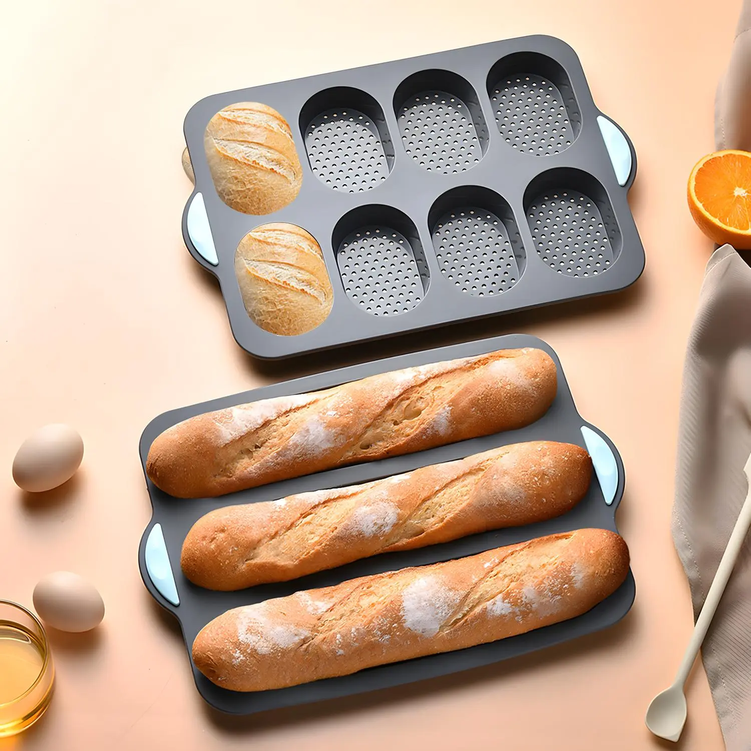 Silicone Baguette Baking Pan, 1/2 Counts Non-stick Bread Baking Mold, Silicone Loaf Molds, Bakeware, Baking Supplies, Baking Tool for Home Kitchen, Kitchen Accessories