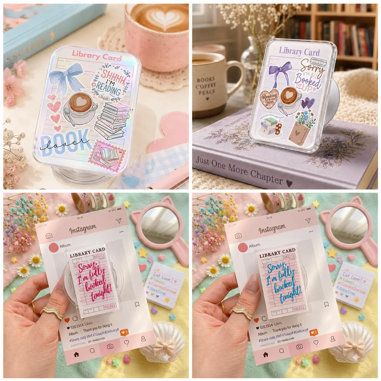 Cute Library Card Phone Grip – Book Lover Magnetic PopSocket, Aesthetic Bookish Phone Holder, Teen & Adult Reading Accessory
