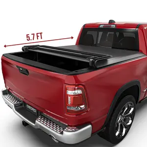 5.7 FT Bed [Fits 2009-2018 RAM 1500 & 2019-2024 RAM 1500 Classic & 2019-2026 RAM 1500 New Body] Soft Quad Fold Truck Bed Tonneau Cover, without Ram Box and Split Tailgate