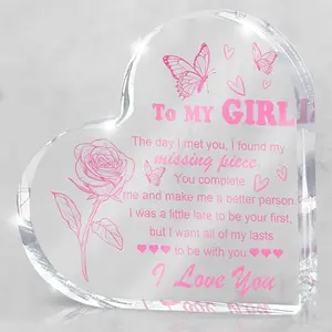 Love shaped acrylic ornament, Heart Plaque, pink romantic "For My Girl" decorative gift, anniversary Valentine's Day gift, couple's desk decoration, Valentine's Day desk accessory decoration