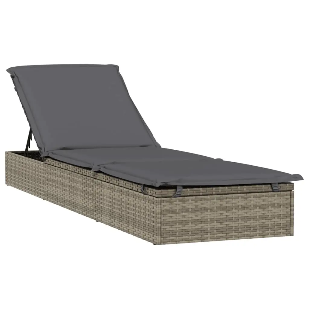 vidaXL Sunbed with Cushion 1 Pc, Patio Daybed, Outdoor Rattan Daybed Sunbed Wicker Furniture, Chaise Lounge Chair, Modern Style, Gray Poly Rattan 319631