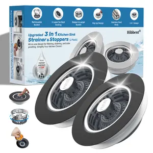 Hibbent Upgraded 3 in 1 Kitchen Sink Drain Strainer, Stainless Steel Pop Up Sink Stopper, Larger Anti-Clogging Basket, 3-Layer Seal, Detachable Drain Plug for US Standard 3-1/2" Drain, Matte Black,summervibes outdoorfun