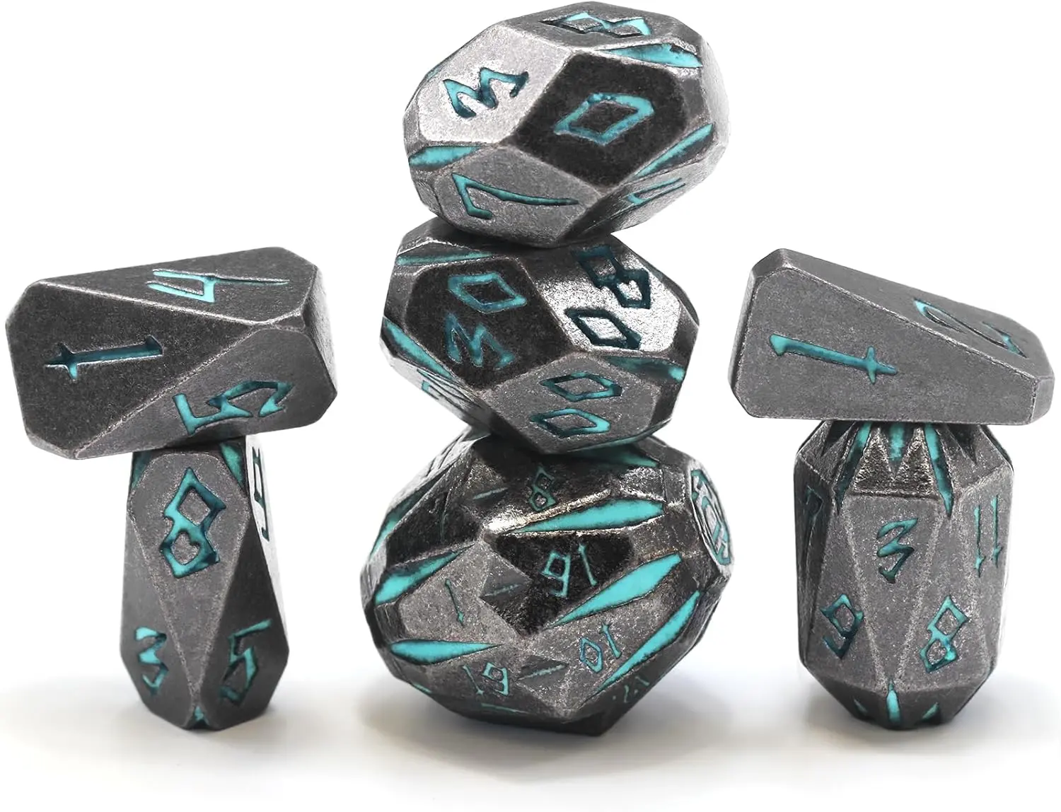 FONVGOGO 7-Piece Heavy Zinc Stonehenge Style DND Polyhedral Dice Set, 0–90 Dual d10 RPG Dice with Cardboard Box, Collectible Halloween Gift for Ages 12+ DnD Lovers (Blue, 1 in)