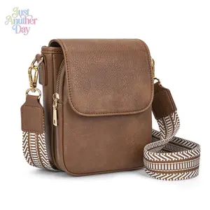 Women's Brown Leather 2-in-1 Purses - Crossbody Phone Bag with Detachable Coin Pouch, Adjustable Guitar Strap, Large Capacity for Daily Use & Camping Hiking
