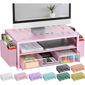 Desk Organizers and Accessories,  Stand with Drawer and 2 Pen Holder, Desktop Organizer Suitable for Offices and Dormitories (Pink)