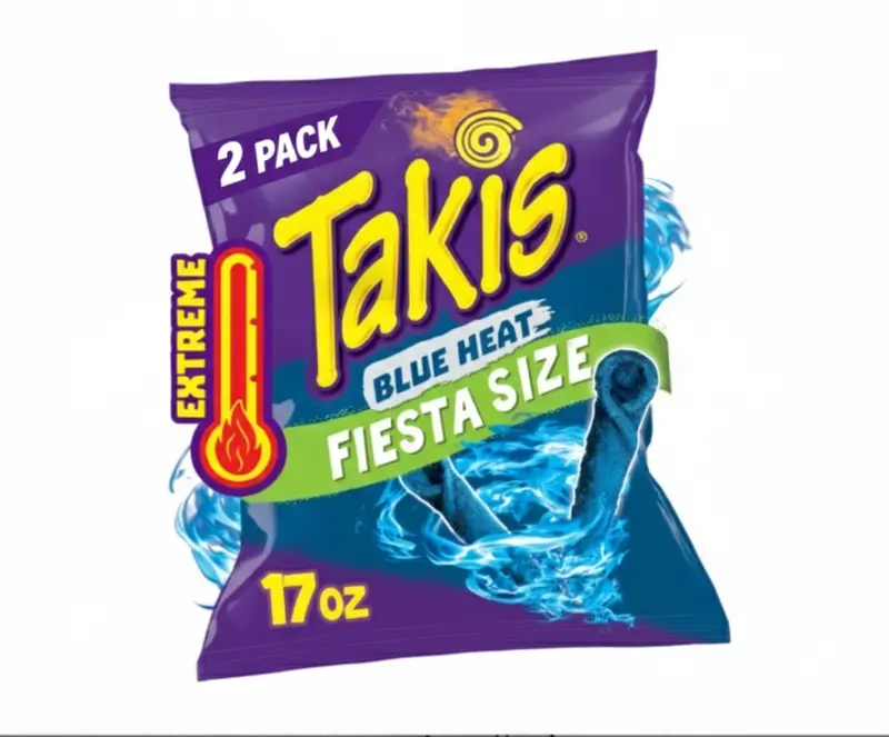 Blue Heat 17 oz Fiesta Size Bag, Hot Chili Pepper Flavored Extreme Spicy Rolled Tortilla Chips (Pack of 2)