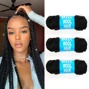 Authentic Brazilian Wool Hair Yarn for Braids 3pcs, Braided, Synthetic Hair