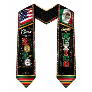EastJia Made in USA 2026 Graduation Sash, Custom Flag Pattern All-Over Print, Cultural Diversity Styling, Durable Washable Polyester, Unisex Ceremony Accessory, Ideal Gift & Photo Prop,summervibes